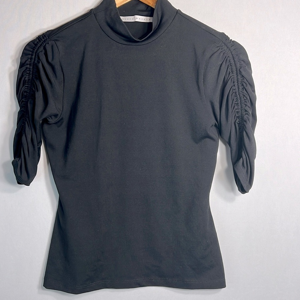 Susana Monaco Black Mock Turtleneck with Ruched Sleeves size S NWOT